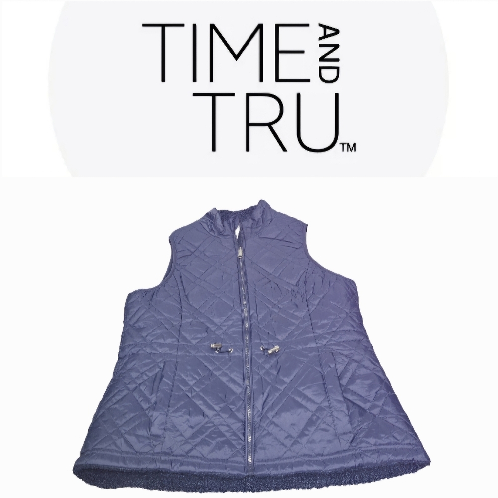 Women's Time & Tru Diamond Quilt Promo Vest Dark Blue Large(12-14)